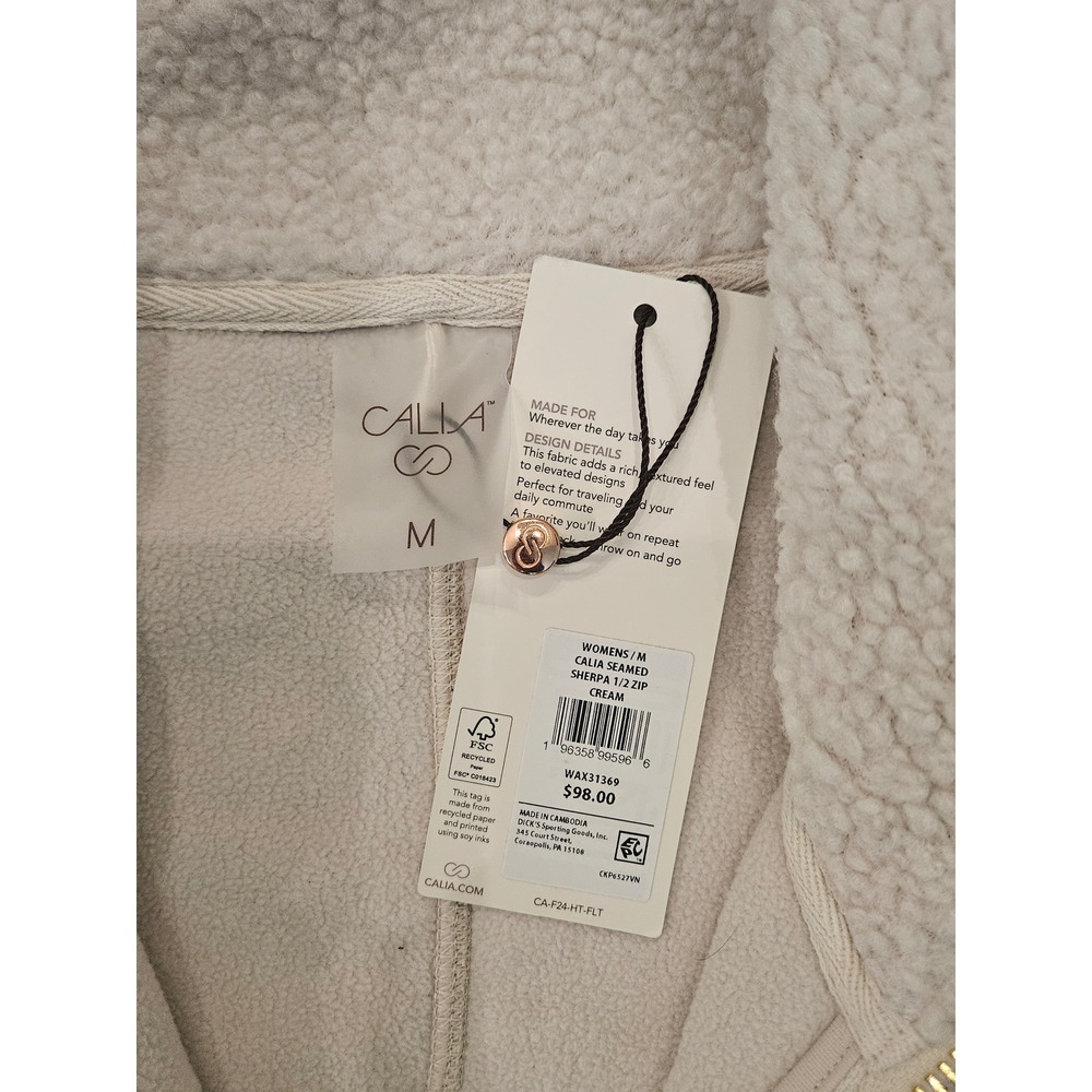 CALIA Seamed Sherpa 1/2 Zip Pullover Size M Cream NEW Fleece Mock‎ Neck Cozy - Picture 8 of 10